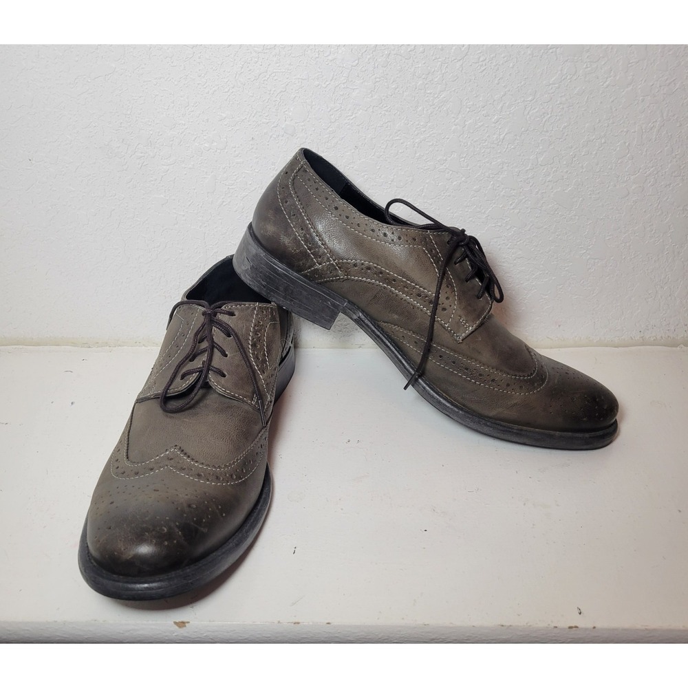 Men's Dark Olive Hush Puppies Leather Size 10 Oxford Style Shoes Business - Read